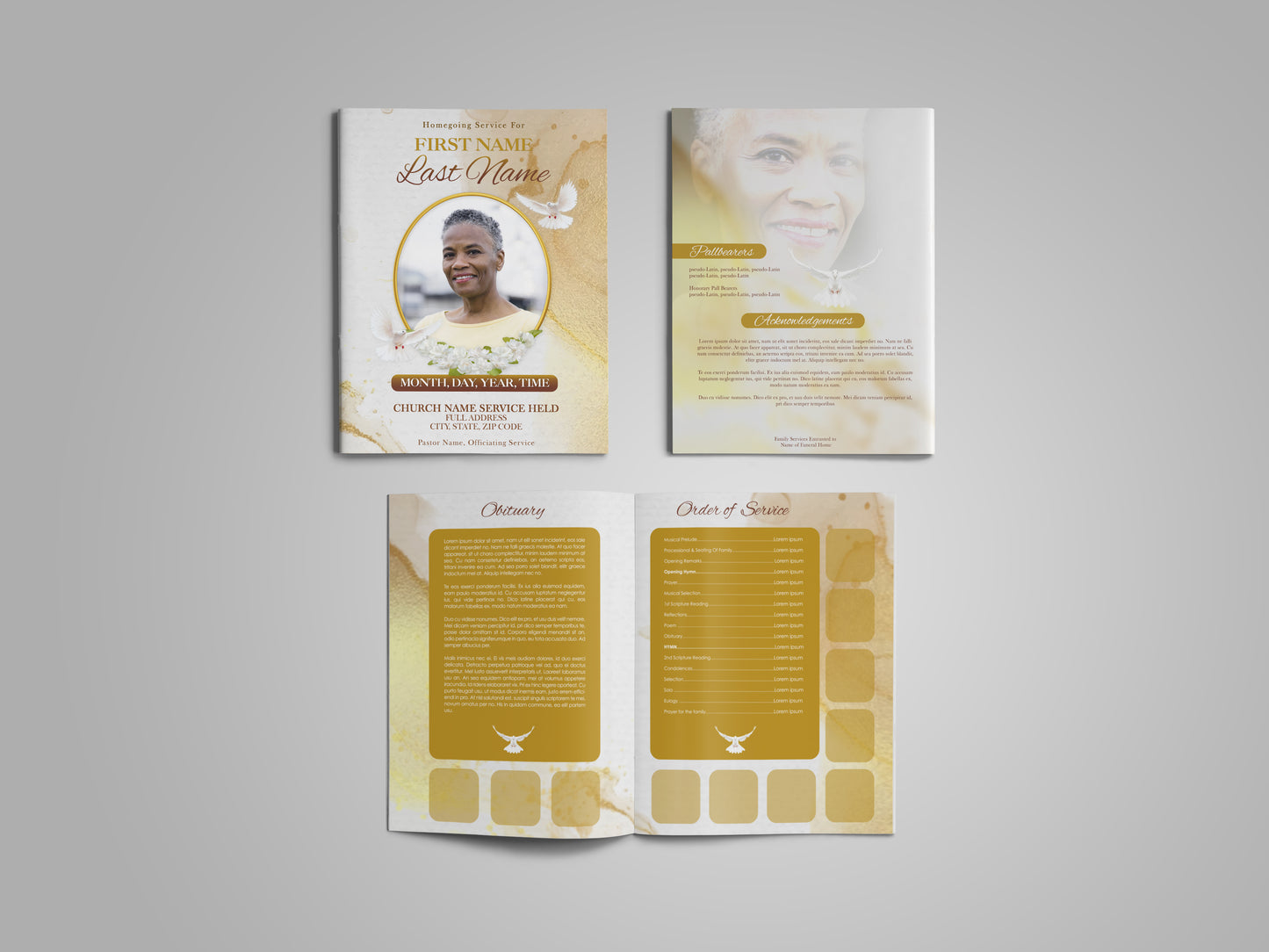 Golden Funeral Program Template