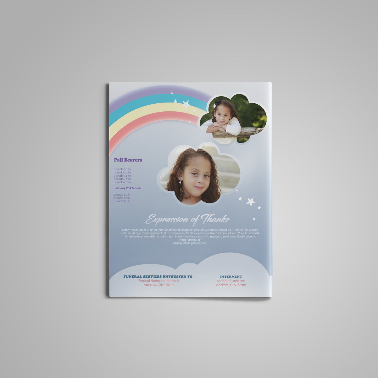 Over the Rainbow Funeral Program Template